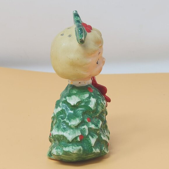 Vintage Ceramic Christmas Salt Shaker Figurine Girl With Holly & Poinsettia - Picture 4 of 9